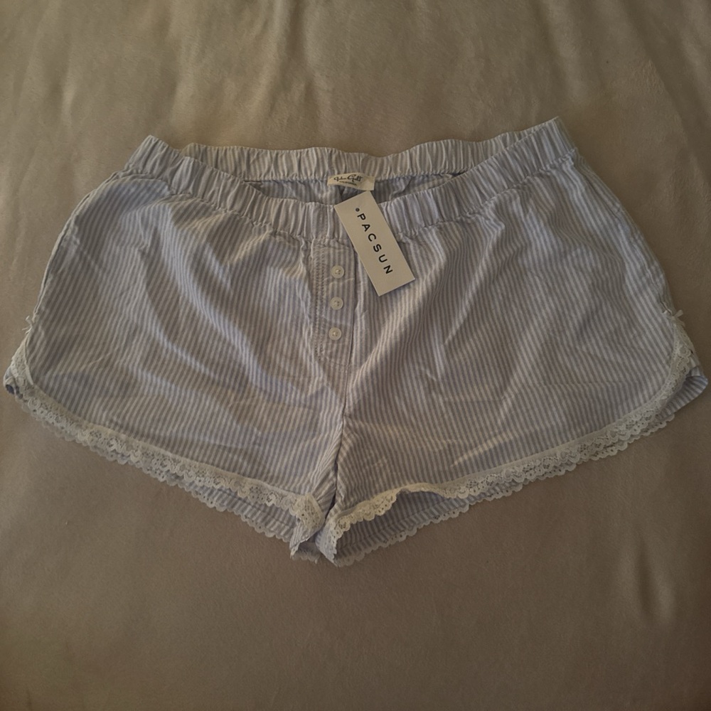 PacSun Blue Striped Shorts with Lace Trim